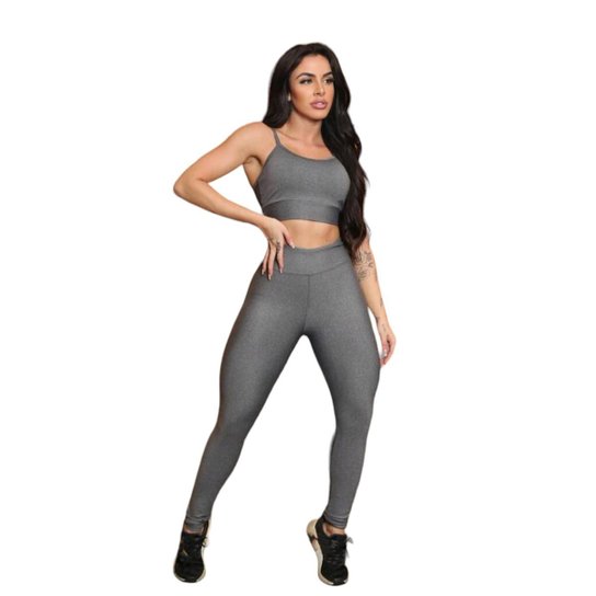 Conjunto Iron Fitness Top Alça Fina Nadador + Calça Leg Básica Sports Treino Premium Feminino