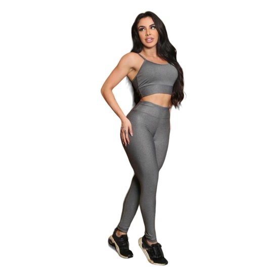 Conjunto Iron Fitness Top Alça Fina Nadador + Calça Leg Básica Sports Treino Premium Feminino