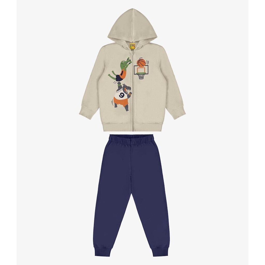 Conjunto Jaqueta Com Capuz E Calça Rovi Kids Bege