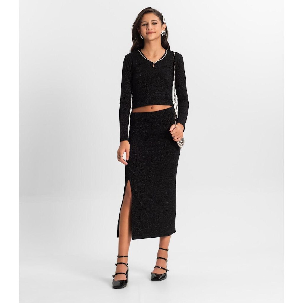 Conjunto Juvenil Blusa Com Saia Midi Minty Preto