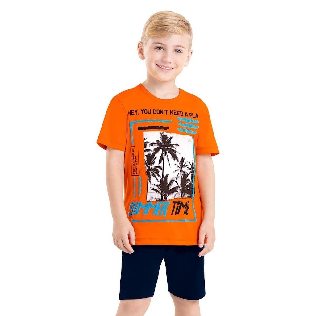 Conjunto Juvenil Camiseta Com Bermuda Rovi Kids Laranja