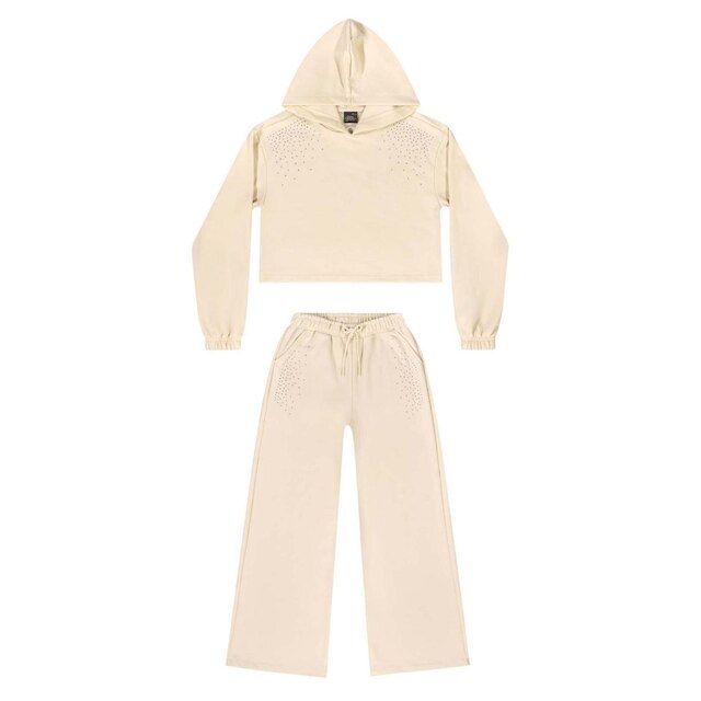 Conjunto Juvenil com Blusão e Calça Wide Leg em Moletom Gloss