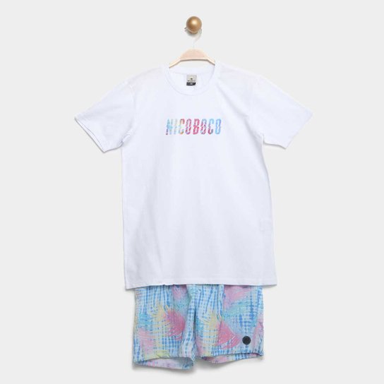 Conjunto Juvenil Nicoboco Camiseta+Shorts Charlie Masculino - Branco+Azul é ruim? Conjunto Juvenil Nicoboco Camiseta+Shorts Charlie Masculino - Branco+Azul é boa?