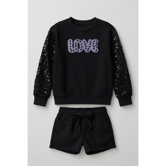 Conjunto Kukie Infantil Blusão Moletom Shorts Sarja Menina