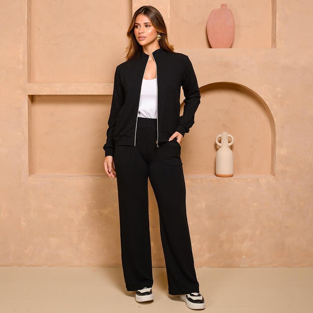 Conjunto Lavinia – Calça e Blusa com Zíper Preto