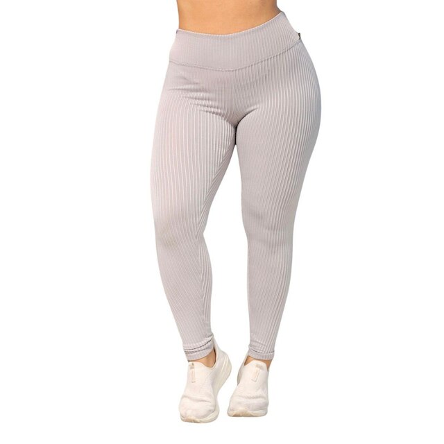 Conjunto Legging e Cropd Vih Triny Manguinha Canelado Poliéster Moda Fitness Academia Cinza