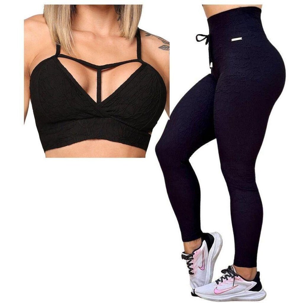 Conjunto Legging Empina Bumbum Jacquard Perle + Top Moving