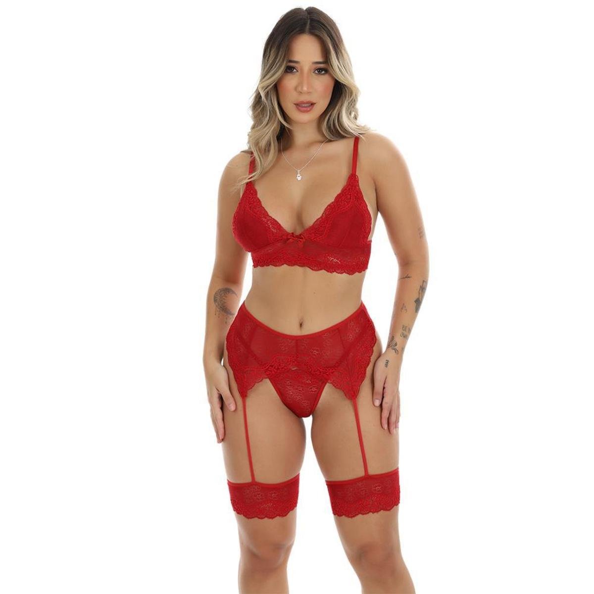 Conjunto Lingerie Fristyle Sem Bojo Cinta Liga Renda Menor preço em Conjunto Lingerie Fristyle Sem Bojo Cinta Liga Renda
