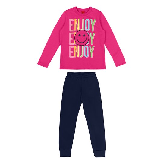 Conjunto Longo Infantil Kyly Moletom Peluciado Estampado Menina - Pink Menor preço em Conjunto Longo Infantil Kyly Moletom Peluciado Estampado Menina - Pink