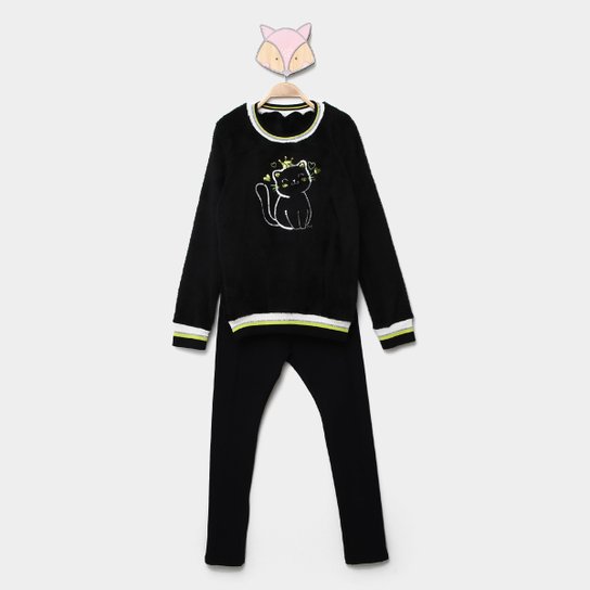 Conjunto Longo Infantil Marisol Blusa Pelo Gatinho E Legging Molecotton Menina - Preto Menor preço em Conjunto Longo Infantil Marisol Blusa Pelo Gatinho E Legging Molecotton Menina - Preto