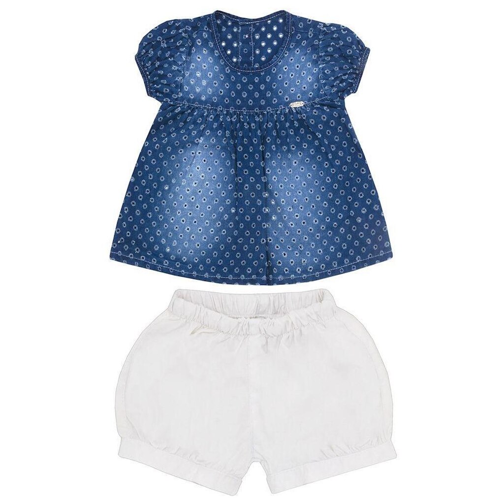 Conjunto Look Jeans Bata + Shorts Azul - G - UNICA