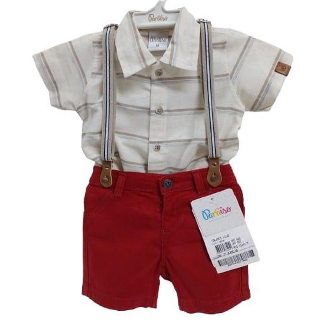 Conjunto Luxo Bebê Menino C/ Suspensório Verão Paraiso 15442