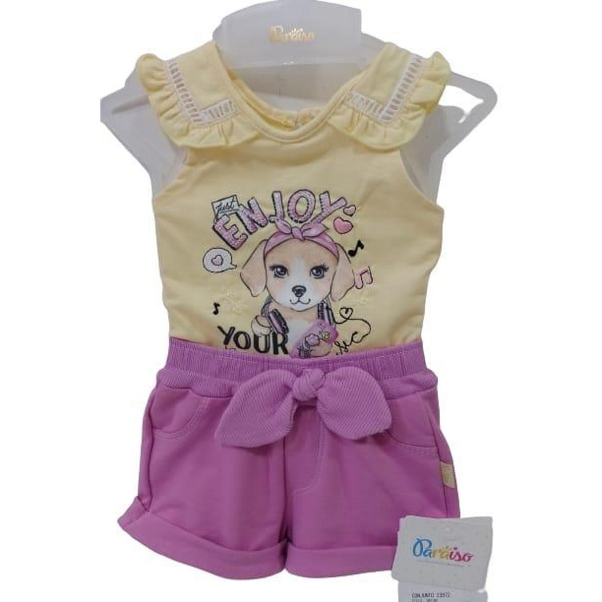 Conjunto Luxo Body + Shorts Bebê Menina Paraiso Verão 13972