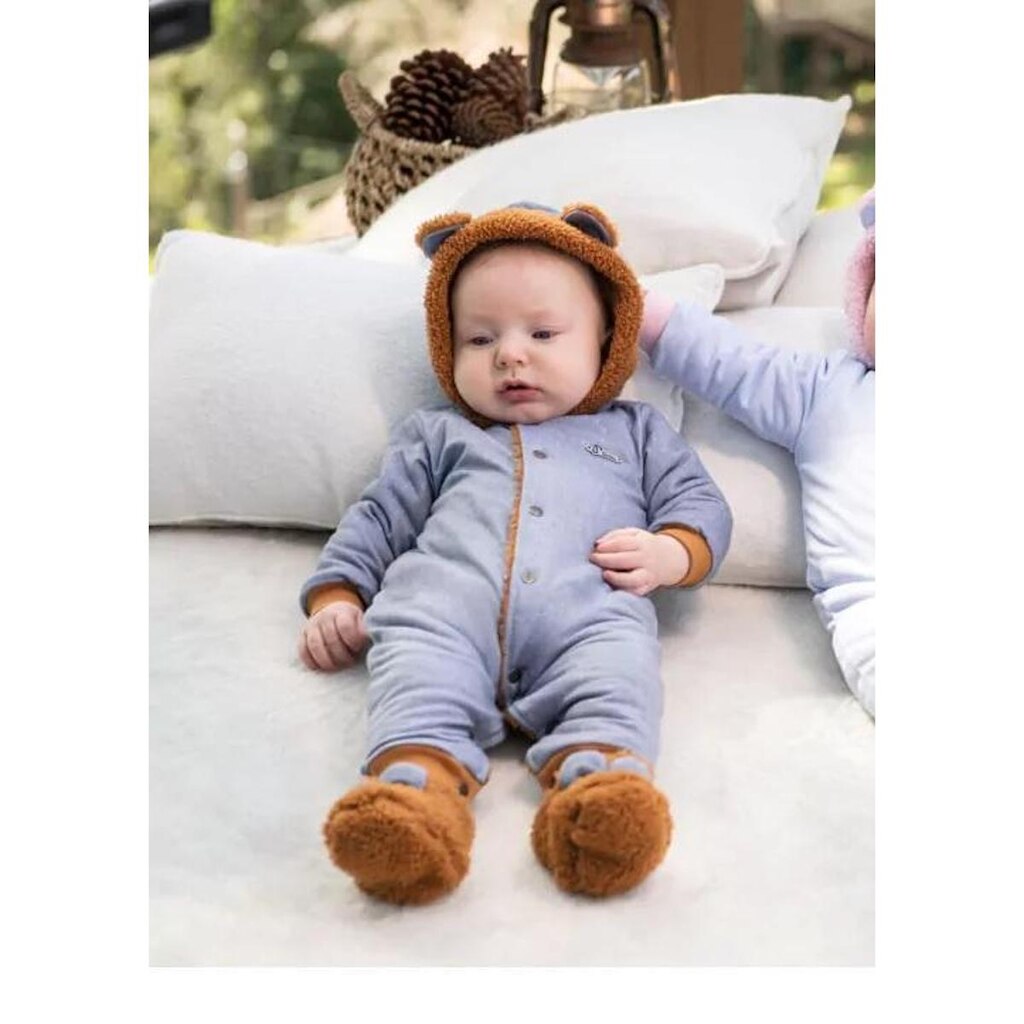 Conjunto Macacão Duplo Pelo Bebê Capuz Pantufa Paraiso 14512