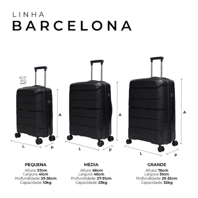 Conjunto malas de viagem polipropileno Barcelona Swiss Move Preto