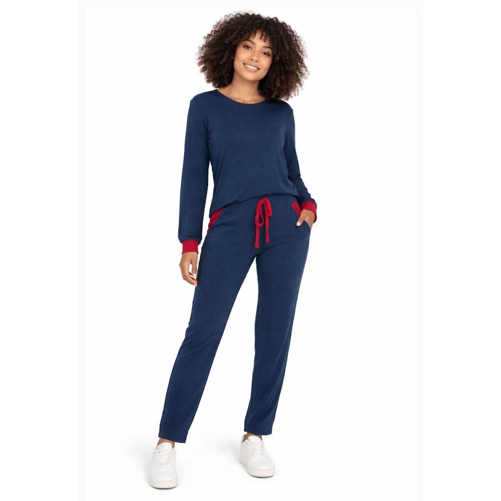 Conjunto Maria Paes Calça e Blusa Manga Longa Marinho e Vermelho