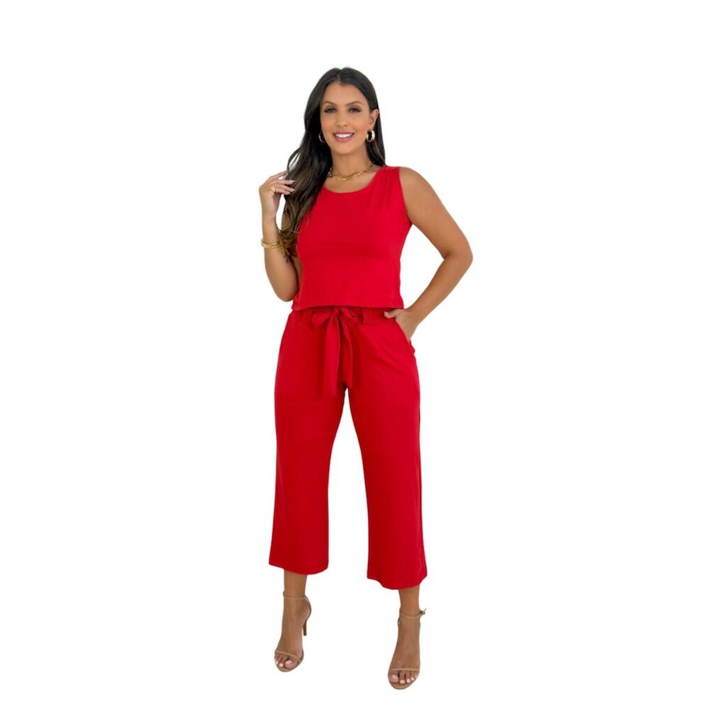 Conjunto Maria Paes Calça Pantacourt e Regata Vermelho