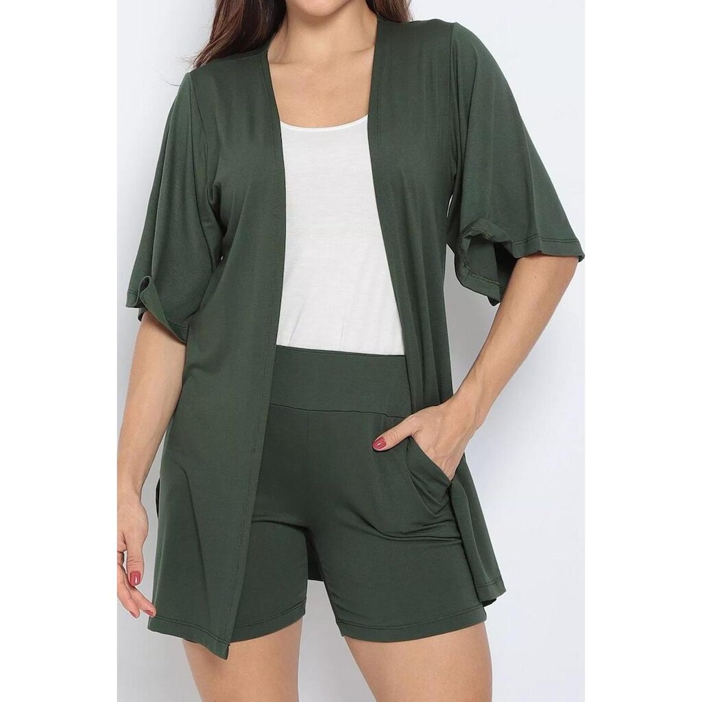 Conjunto Maria Paes Short, Kimono e Regata e Off White