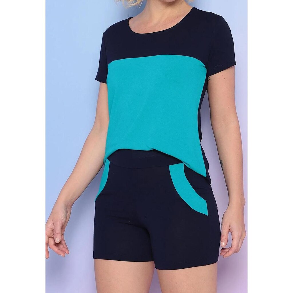 Conjunto Maria Paes Shorts e Blusa Marinho e