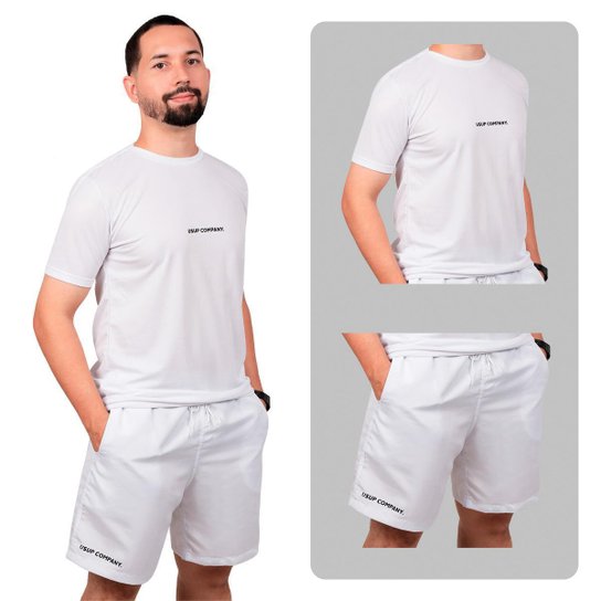 Conjunto Masculino Branco Dry Camiseta Fit + Short Tactel