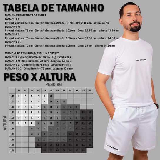 Conjunto Masculino Branco Dry Camiseta Fit + Short Tactel
