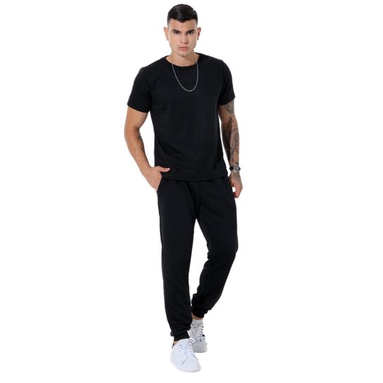 Conjunto masculino calça e camisa premium moletinho - Preto Menor preço em Conjunto masculino calça e camisa premium moletinho - Preto