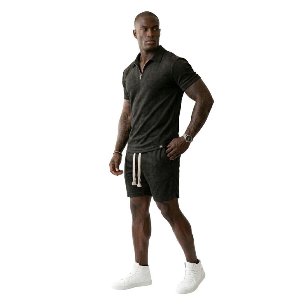 Conjunto Masculino Oversized Suedine Premium Polo Zíper Bermuda