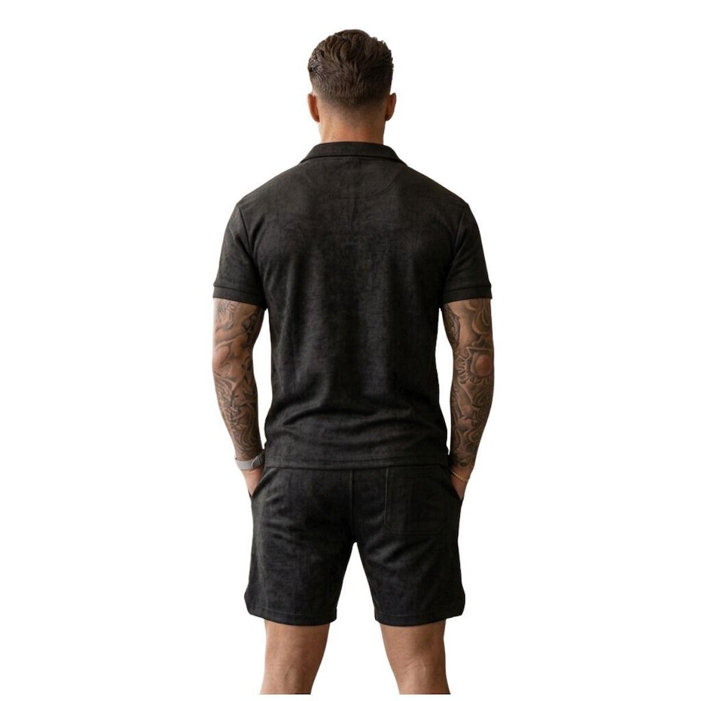 Conjunto Masculino Oversized Suedine Premium Polo Zíper Bermuda