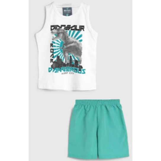 Conjunto Masculino Regata e Bermuda Meia Malha Com Tactel Romitex - Branco Menor preço em Conjunto Masculino Regata e Bermuda Meia Malha Com Tactel Romitex - Branco