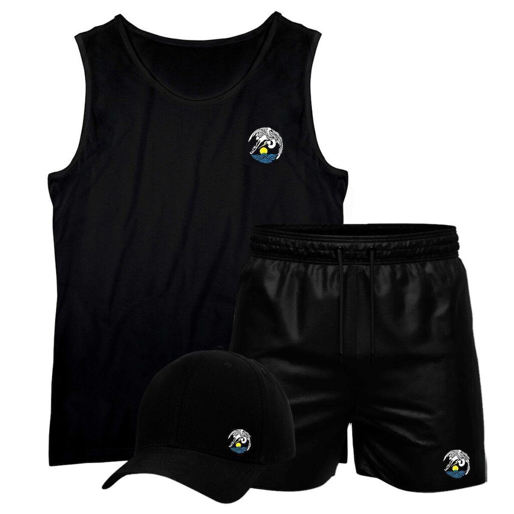 Conjunto Masculino Short Tactel Camiseta Regata Algodão e Boné Garça