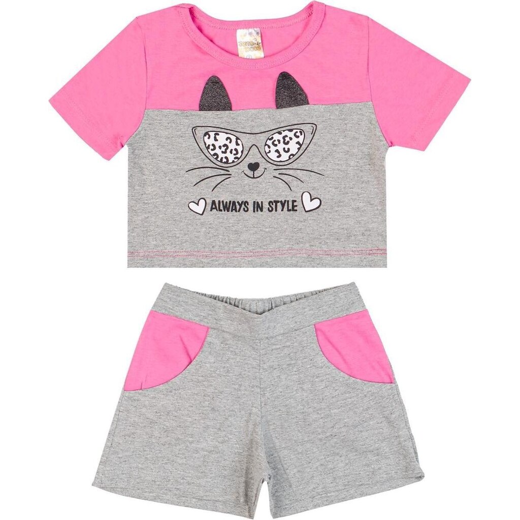 Conjunto Menina Verão com Aplique Orelinhas Mescla - JD Kids