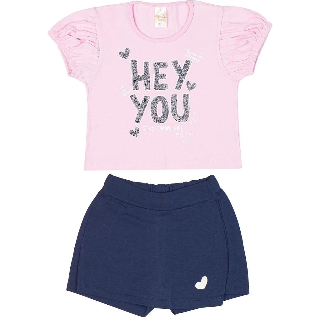 Conjunto Menina Verão Estampa Glitter Rosa - JD Kids