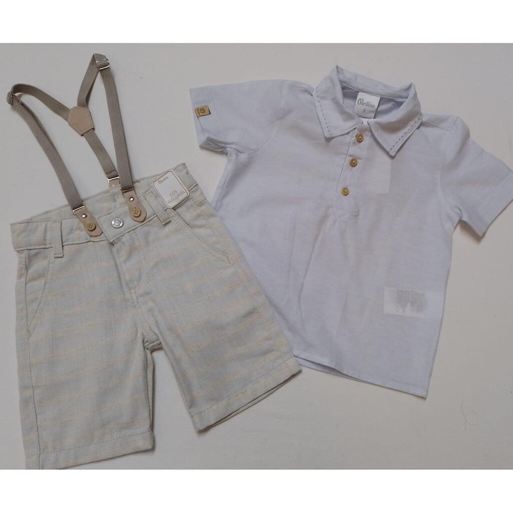 Conjunto Menino Camisa + Bermuda + Suspensório Paraiso 15568