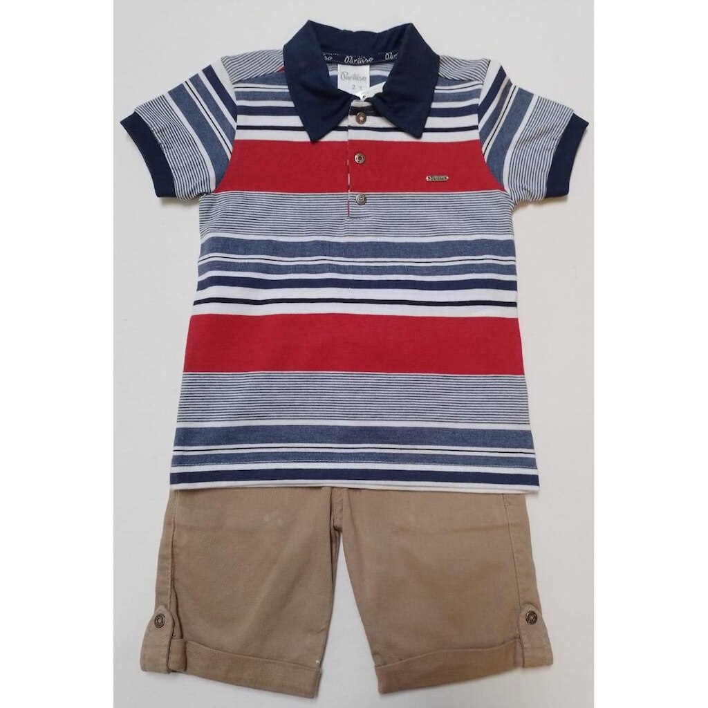 Conjunto Menino Camisa Listrada Bermuda Sarja Paraiso 15563