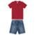 Conjunto Menino Em Algodão E Jeans 100% Algodão Carinhoso - 14 - VERMELHO MARROM PONTOS - Vermelho