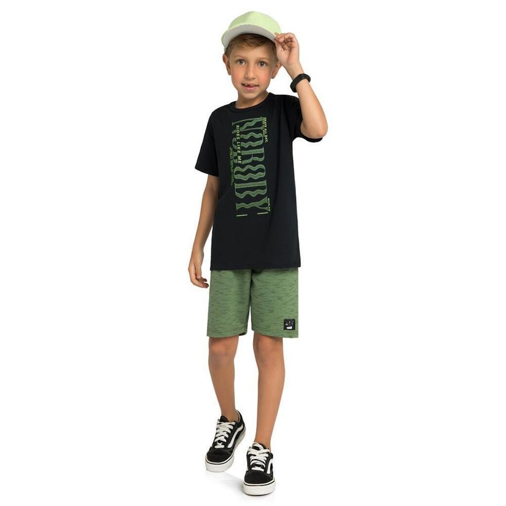 CONJUNTO MENINO SKATE PRETO/VERDE MARLAN