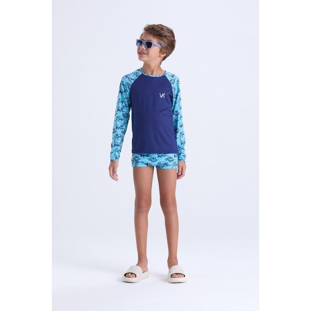 Conjunto Moda Praia Infantil Raglan Dino
