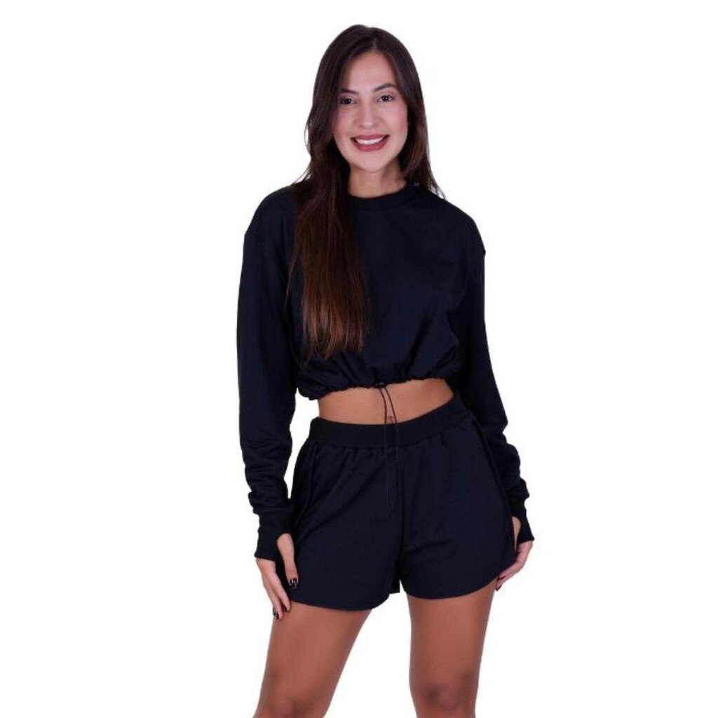 Conjunto Moletinho Blusa com Manga Longa com Regulagem e Short