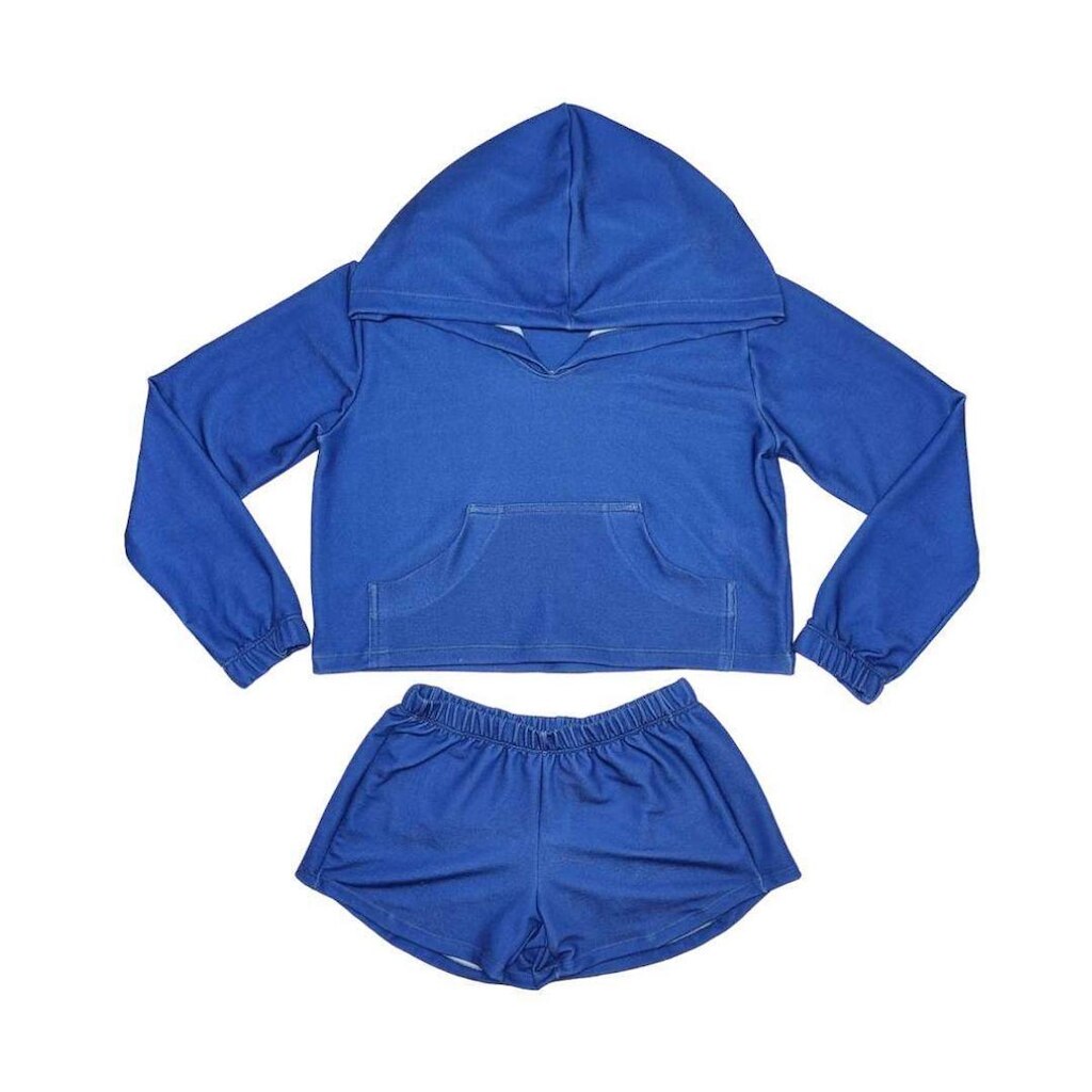 Conjunto Moletinho Cropped - Azul Marinho
