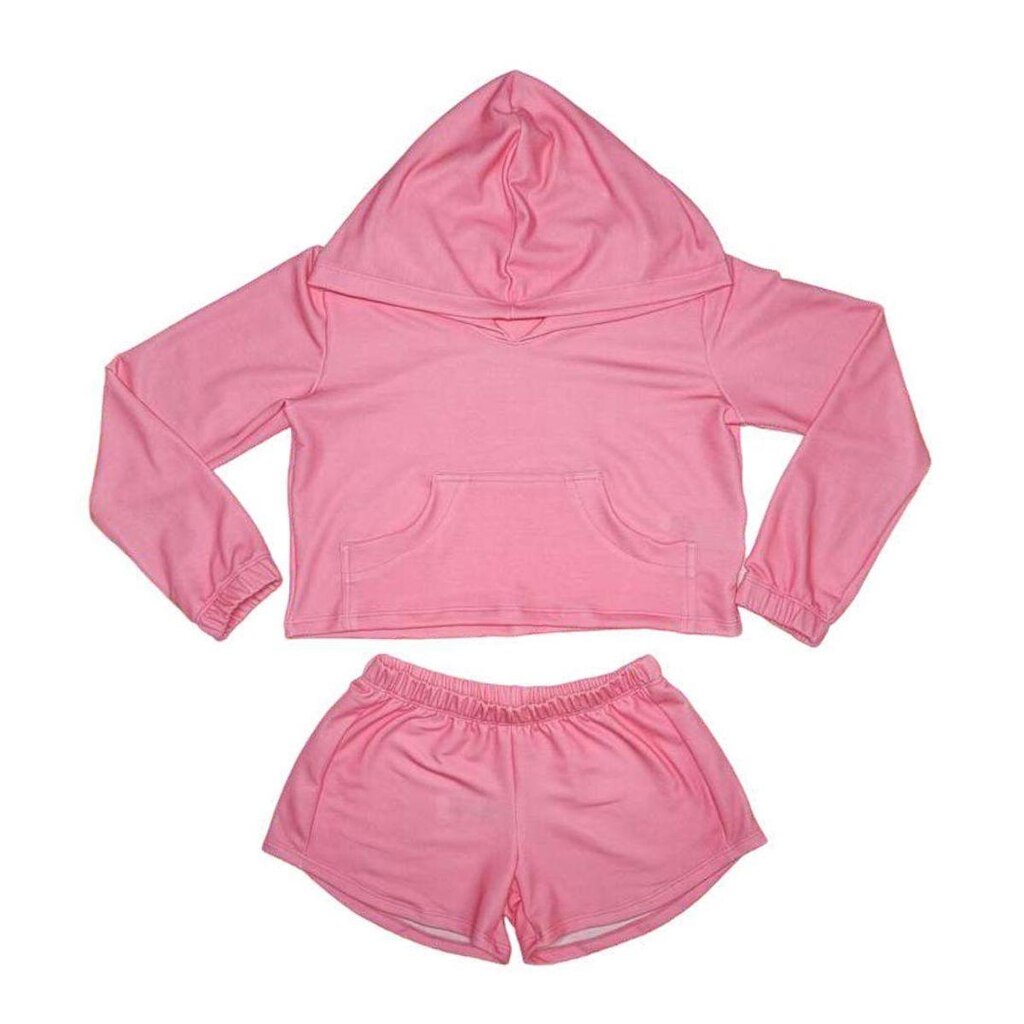 Conjunto Moletinho Cropped - Rosa Claro Neon
