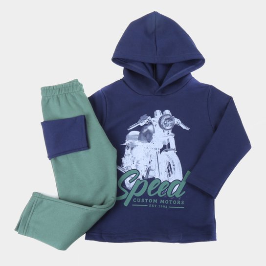 Conjunto Moletinho Infantil Pipa Spped Com Capuz Masculino - Marinho Menor preço em Conjunto Moletinho Infantil Pipa Spped Com Capuz Masculino - Marinho