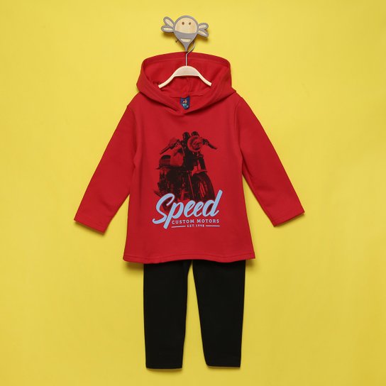 Conjunto Moletinho Infantil Pipa Spped Com Capuz Masculino - Vermelho Menor preço em Conjunto Moletinho Infantil Pipa Spped Com Capuz Masculino - Vermelho