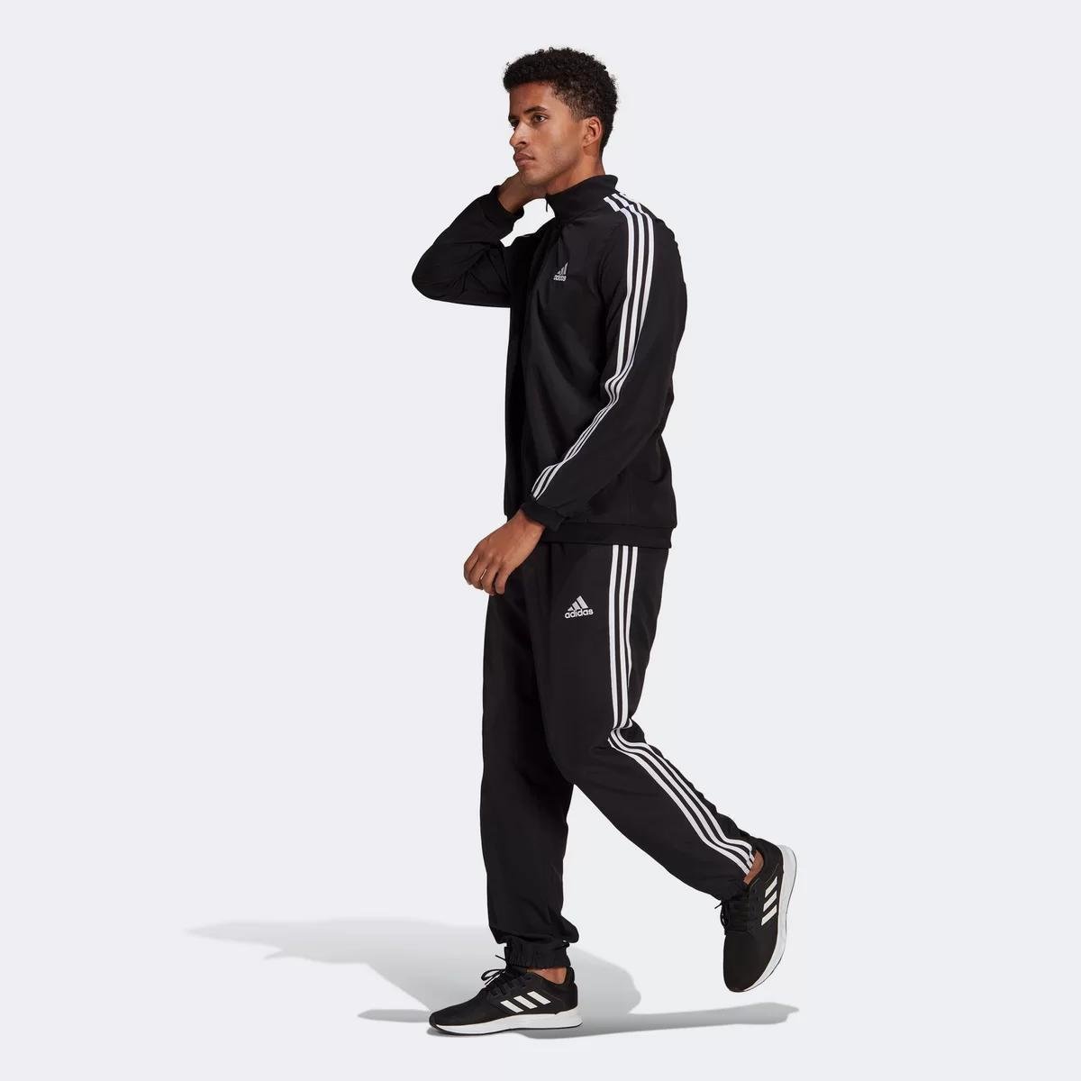 CONJUNTO MOLETOM ADIDAS ESSENTIAL 3 LISTRAS-MASCULINO - Preto | Netshoes