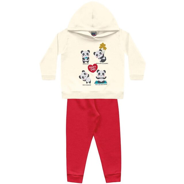 Conjunto Moletom Bebê Menina Panda Cinza