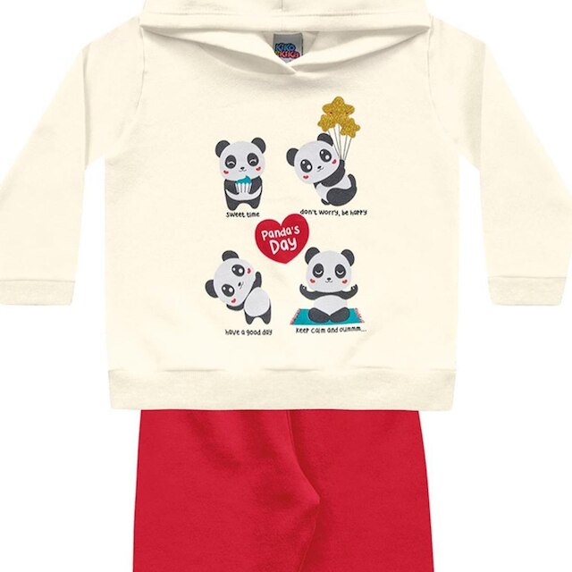Conjunto Moletom Bebê Menina Panda Cinza