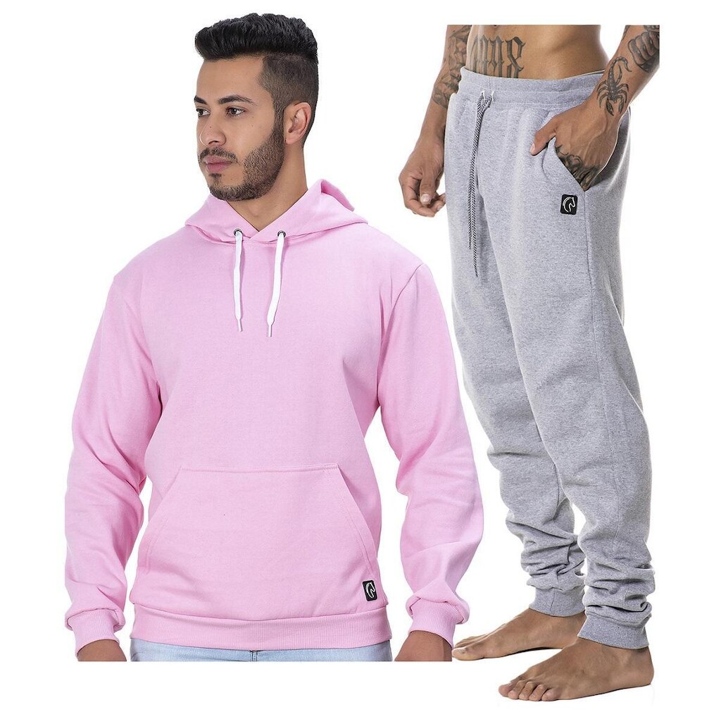 Conjunto Moletom Blusa com Capuz e Calça Jogger Cargo Premium Inverno