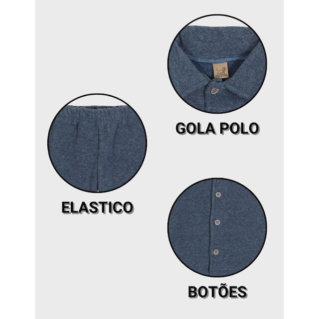 Conjunto Moletom Botão Com CalçaPeluciado Verde Jeans Conforto Essencial Inverno  Bebê P ao GG