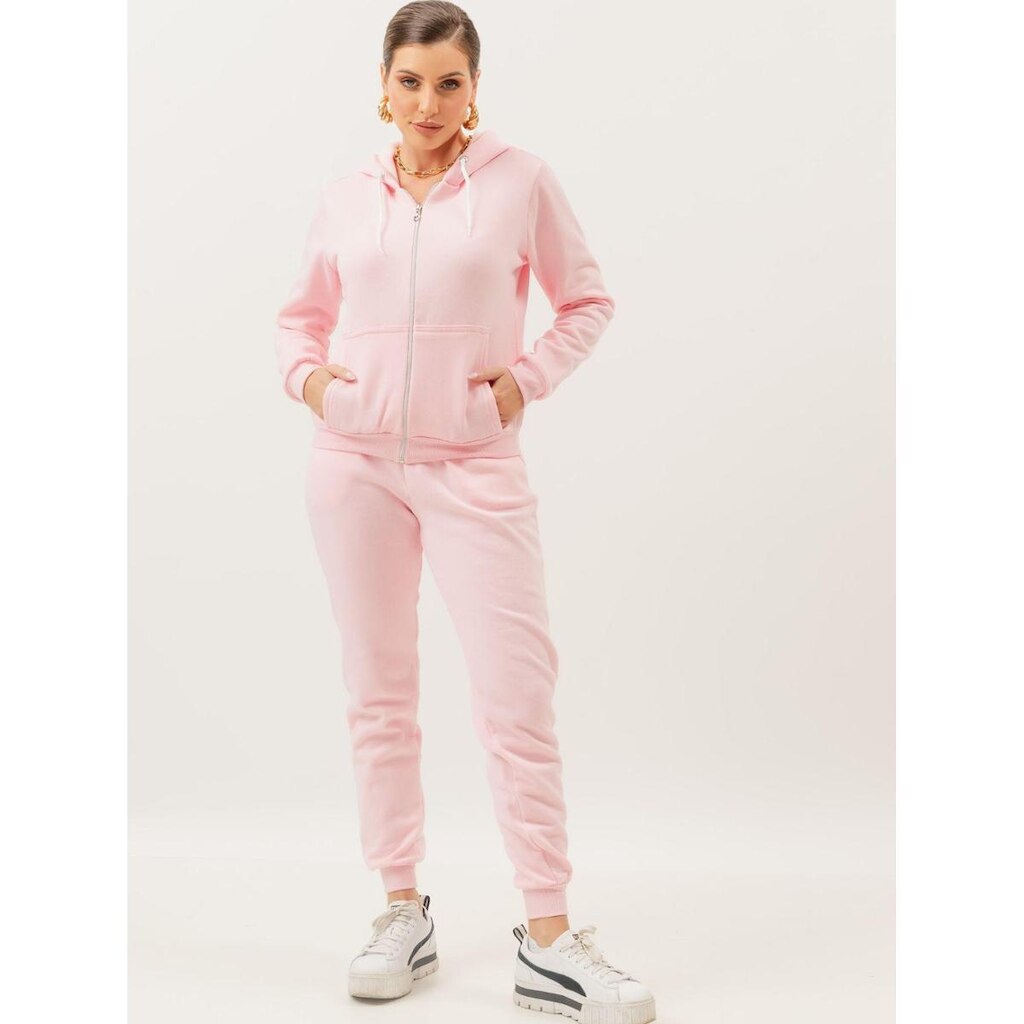 Conjunto moletom Calca e Blusa Abrigo agasalho c/ Ziper Bolsos Touca Canguru