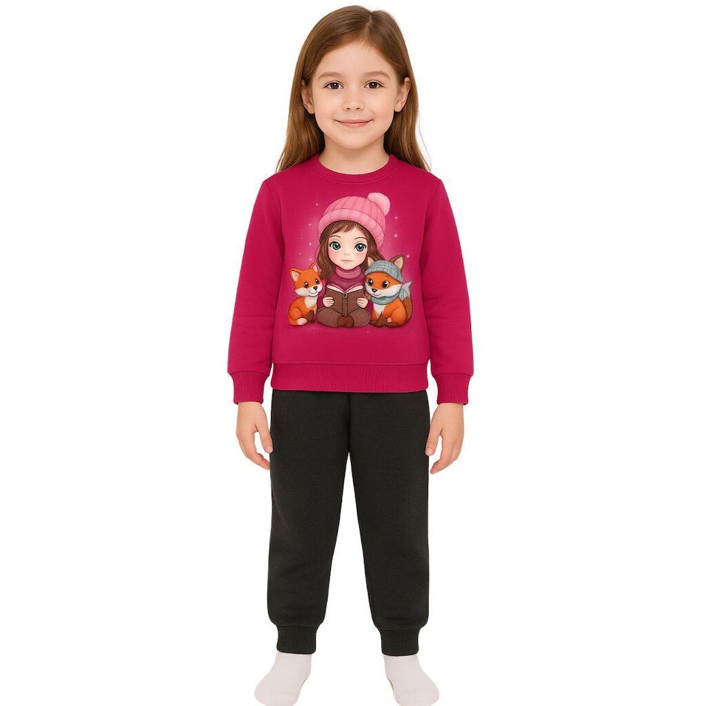 Conjunto Moletom Calça e Blusa Infantil Menina Com Punho Estampado Kyly