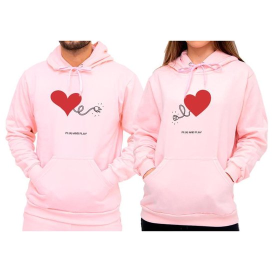 Conjunto Moletom Casal Blusa De Frio Canguru Corações